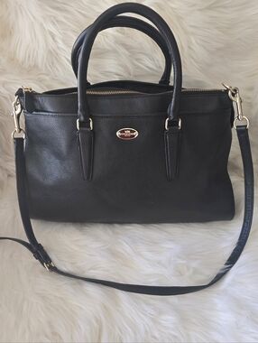 Coach Black Pebble Leather Satchel Bag w/Shoulder Strap